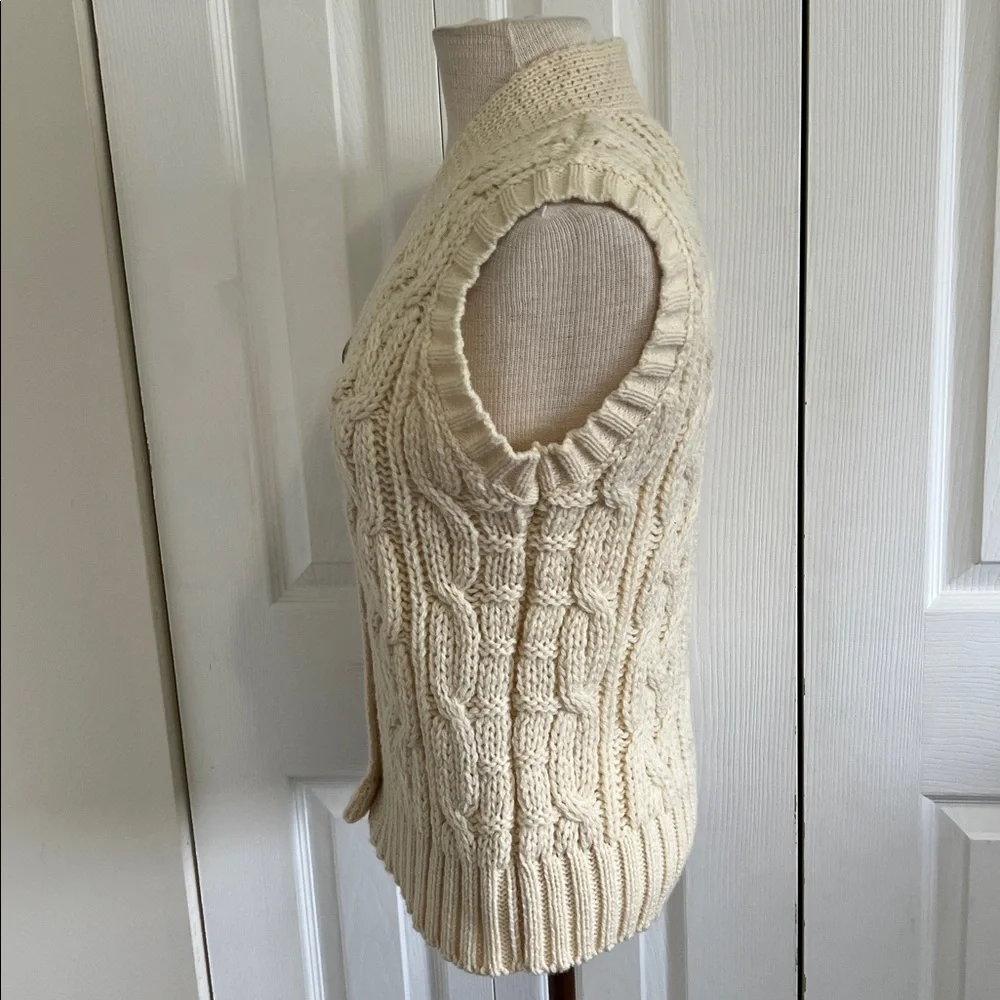 Vintage Aran Fisherman Wool Cream Cable Knit Sweater Vest - Picture 7 of 16